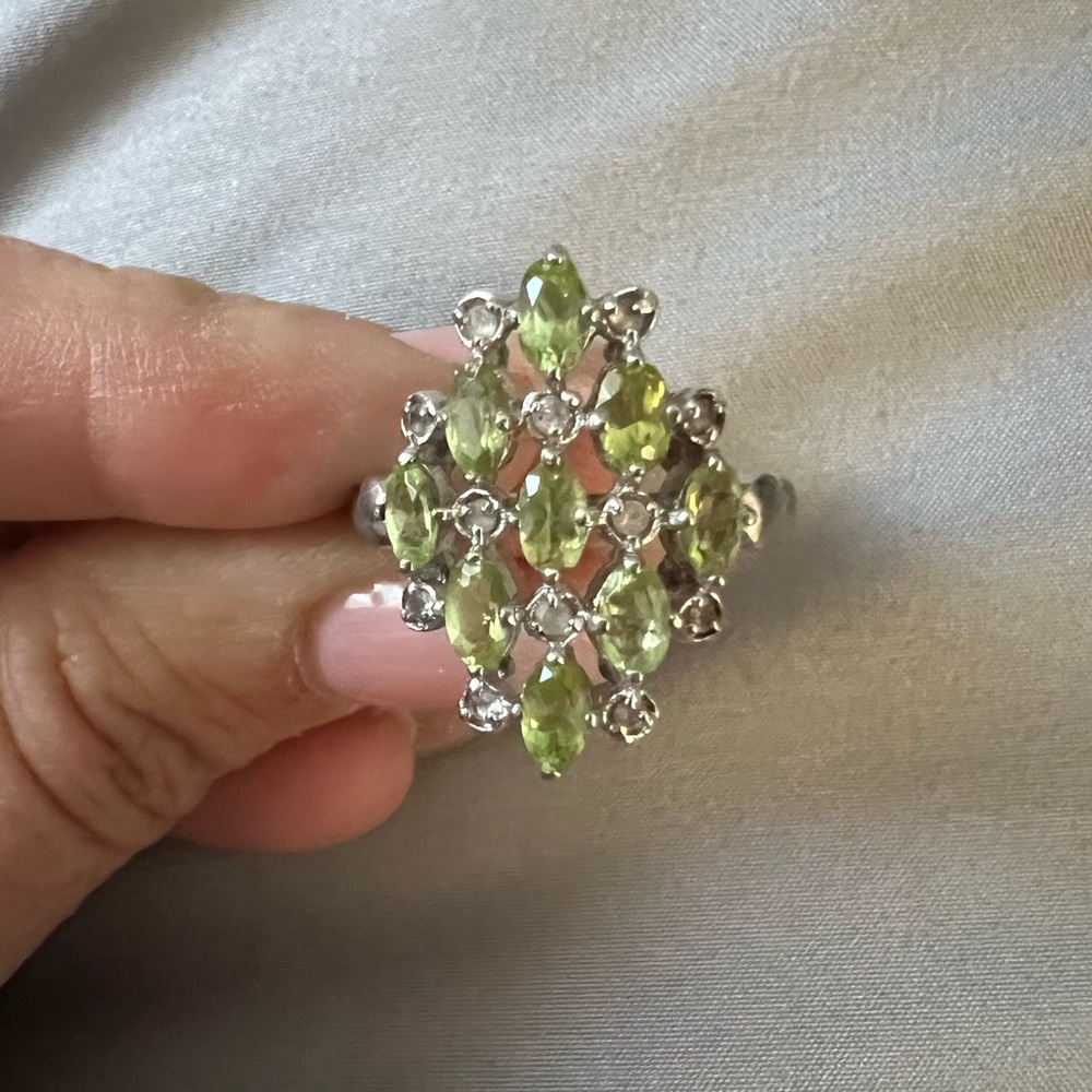 Silver & Green Gemstone Ring